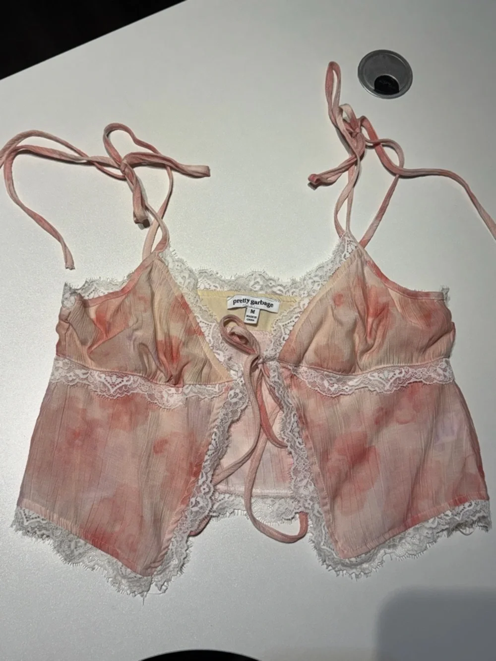 Pretty garbage Pink Tie-Dye Lace Crop Top - Picture 3 of 7